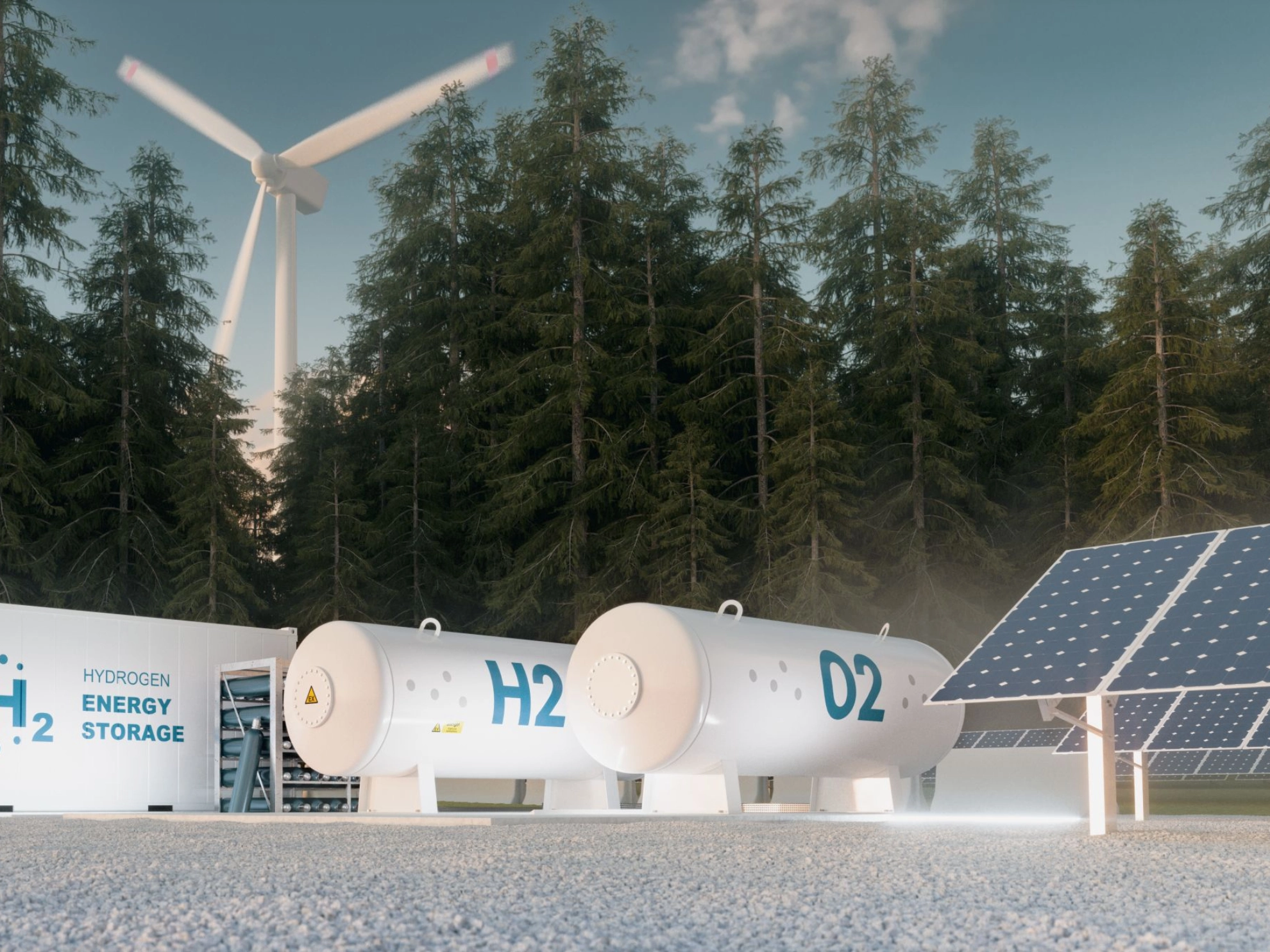 Wasserstoff-Energiespeicher aus Windkraftanlagen und Photovoltaik